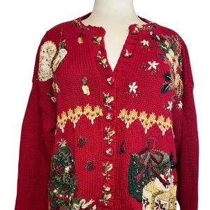 Vintage Heirloom Collectibles Embroidered Stitch Christmas Cardigan Small X-mas
